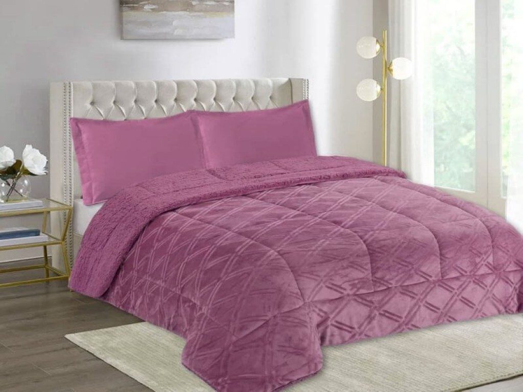 Κουβερτοπάπλωμα Ημίδιπλο Σάπιο Μήλο Flannel Με Sherpa Γαρύφαλλο | Γαρύφαλλο - Λευκά Είδη